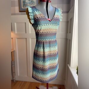 Anthropologie‎ Tabitha Blue and Cream Knit Mini Dress Size 6